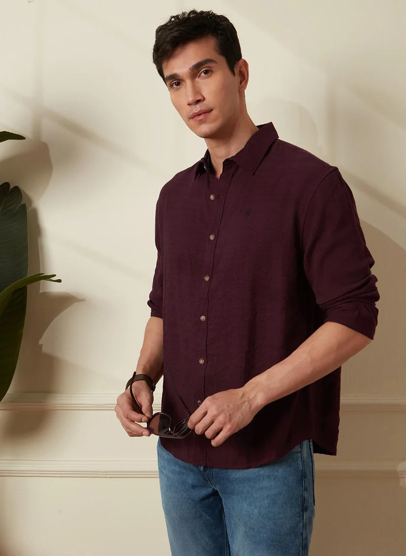 روجن Textured Comfort Fit Shirt | Maroon